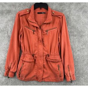 Max Jeans Tencel Utility Filed Jacket Size XS Rust Full Zip Cargo Epaulettes